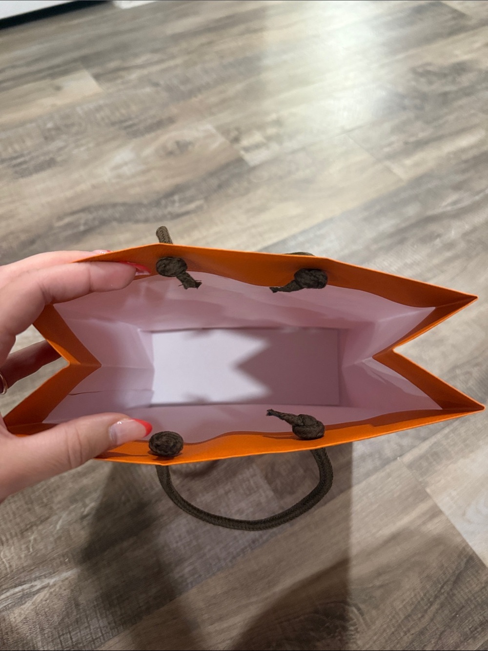 Hermes Orange Shopping Bag with Brown Cord Handle - Picture 4 of 7